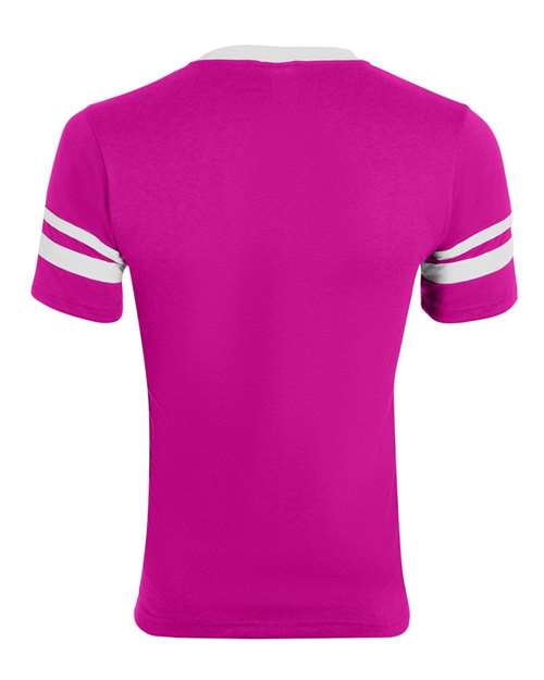 Augusta Sportswear 360 V-Neck Jersey with Striped Sleeves - Power Pink/ White - back