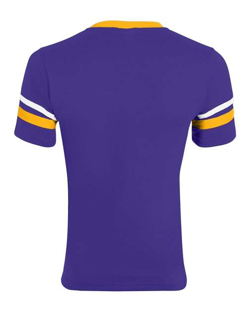 Augusta Sportswear 360 V-Neck Jersey with Striped Sleeves - Purple/ Gold/ White - back