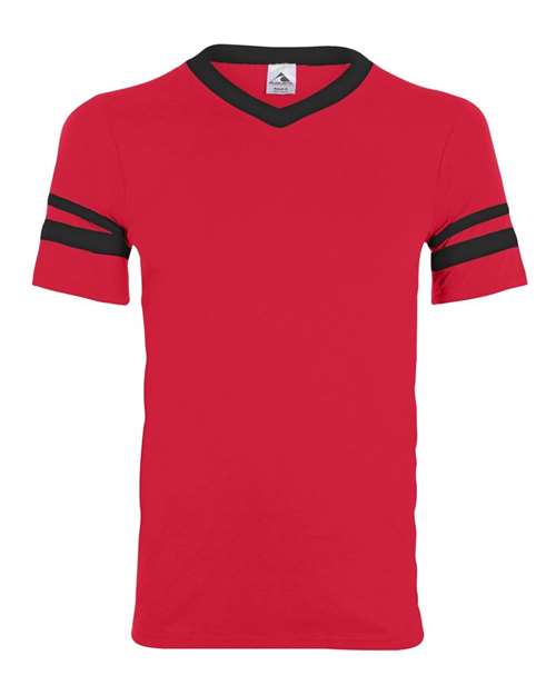 Augusta Sportswear 360 V-Neck Jersey with Striped Sleeves - Red/ Black - front