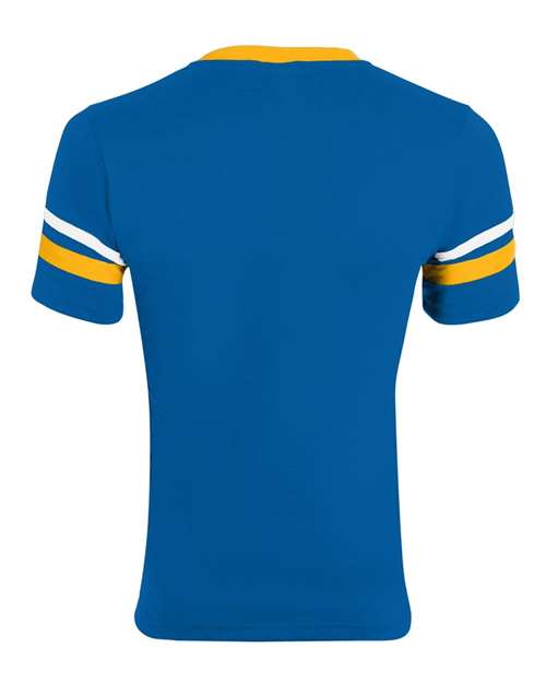 Augusta Sportswear 360 V-Neck Jersey with Striped Sleeves - Royal/ Gold/ White - back