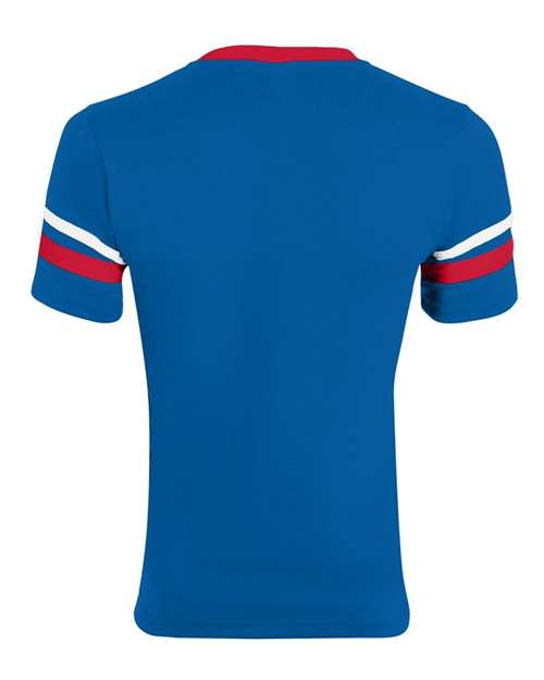Augusta Sportswear 360 V-Neck Jersey with Striped Sleeves - Royal/ Red/ White - back