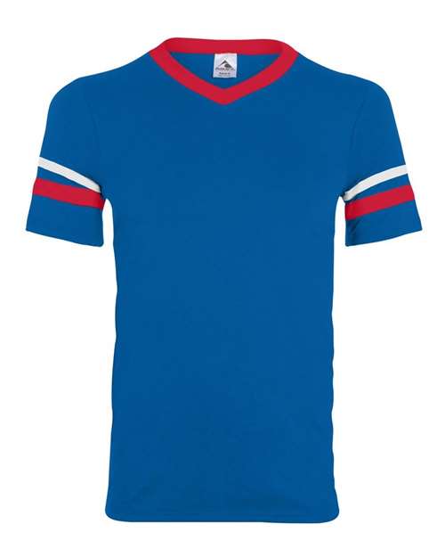 Augusta Sportswear 360 V-Neck Jersey with Striped Sleeves - Royal/ Red/ White - front