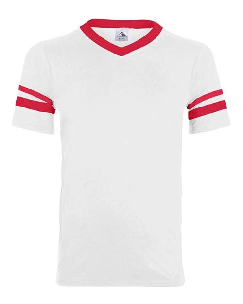 Augusta Sportswear 361 Youth V-Neck Jersey with Striped Sleeves - White/ Red - front