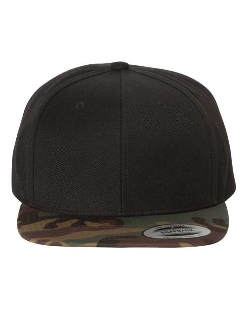 YP Classics 6089M Premium Flat Bill Snapback Cap - Black/ Camo - front