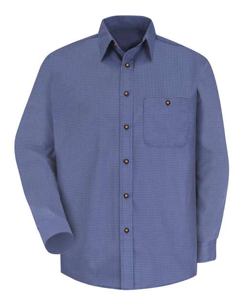 Red Kap SP74 Men's Mini-Plaid Uniform Long Sleeve Shirt - Grey/ Blue Plaid - 367 - front