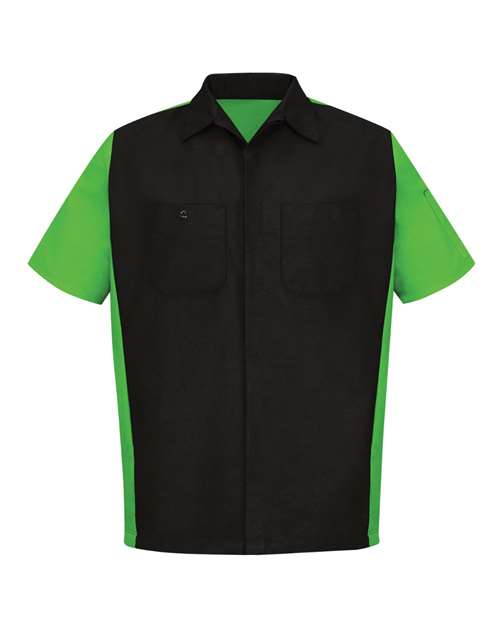 Red Kap SY20 Men's Short Sleeve Automotive Crew Shirt - Black/ Lime - front