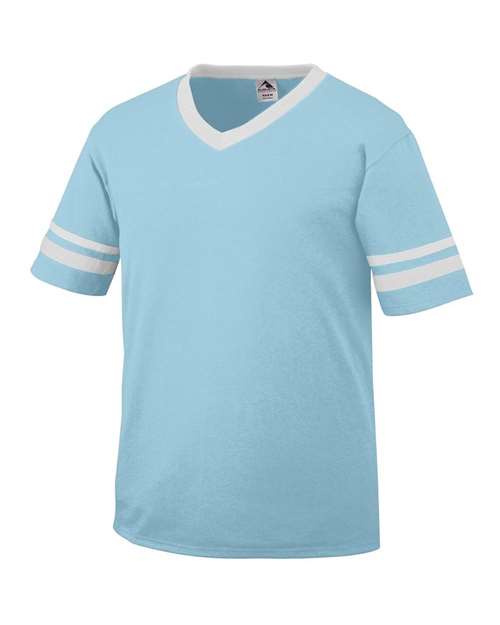Augusta Sportswear 360 V-Neck Jersey with Striped Sleeves - Aqua/ White - side