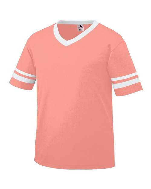 Augusta Sportswear 360 V-Neck Jersey with Striped Sleeves - Coral/ White - side