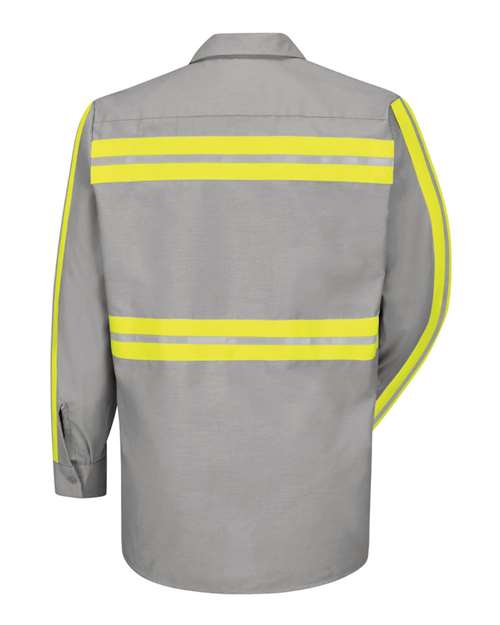 Red Kap SP14E Men's Industrial Enhanced-Visibility Long Sleeve Work Shirt - Light Grey/ Yellow Trim - back