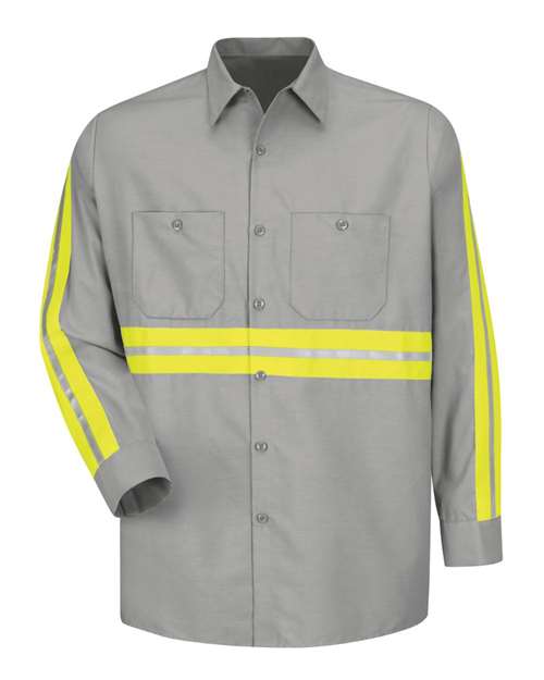 Red Kap SP14E Men's Industrial Enhanced-Visibility Long Sleeve Work Shirt - Light Grey/ Yellow Trim - front