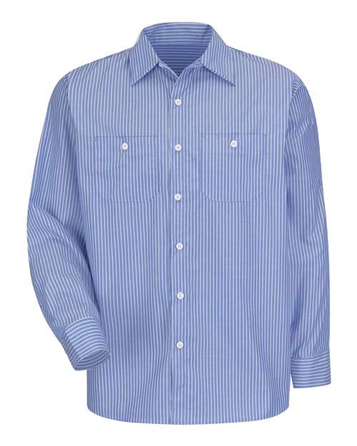 Red Kap SP10T Men's Tall Premium Long Sleeve Work Shirt - Blue/ White Stripe - front