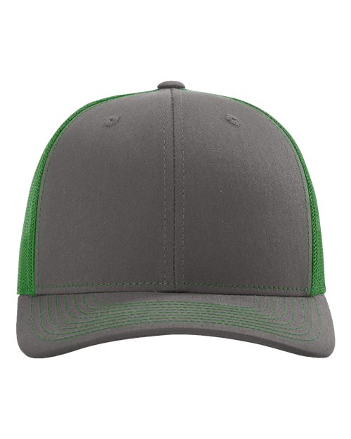 Richardson 112 Snapback Trucker Cap - Charcoal/ Kelly - front