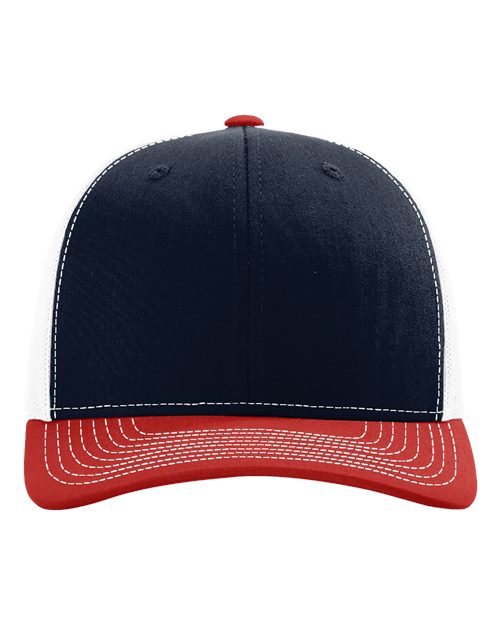 Richardson 112 Snapback Trucker Cap - Navy/ White/ Red - front