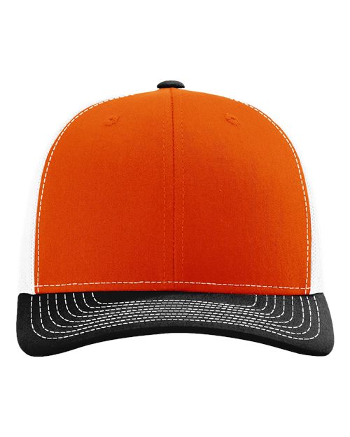 Richardson 112 Snapback Trucker Cap - Orange/ White/ Black - front