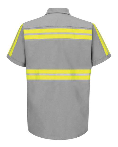 Red Kap SP24E Men's Enhanced Visibility Industrial Work Shirt - Light Grey/ Yellow Trim - back