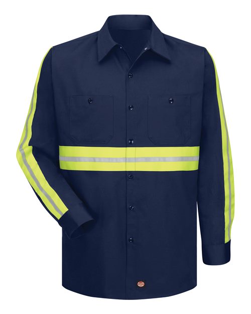 Red Kap SC30E Men's Enhanced Visibility Long Sleeve Cotton Work Shirt - Navy - front