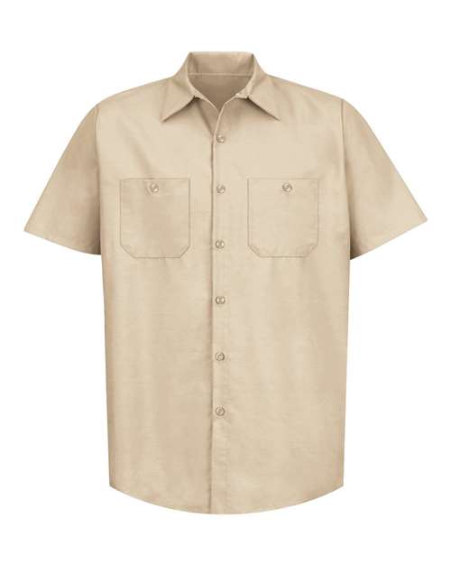Red Kap SP24T Men's Tall Industrial Short Sleeve Work Shirt - Light Tan - front