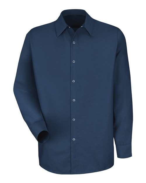 Red Kap SP16T Men's Tall Specialized Pocketless Poplin Long Sleeve Work Shirt - Navy - front