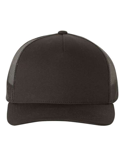 YP Classics 6506 Five-Panel Retro Trucker Cap - Black - front