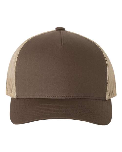 YP Classics 6506 Five-Panel Retro Trucker Cap - Brown/ Khaki - front
