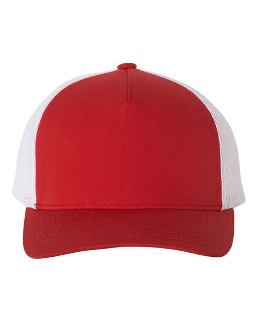 YP Classics 6506 Five-Panel Retro Trucker Cap - Red/ White - front