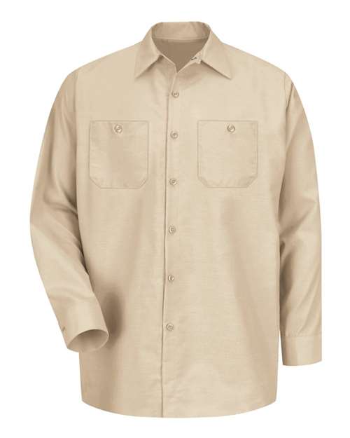 Red Kap SP14T Men's Tall Industrial Long Sleeve Work Shirt - Light Tan - front
