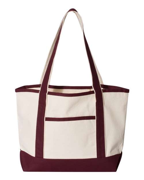 Q-Tees Q125800 20L Small Deluxe Tote - Natural/ Maroon - front