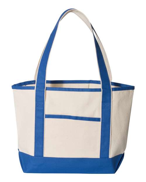 Q-Tees Q125800 20L Small Deluxe Tote - Natural/ Royal - front