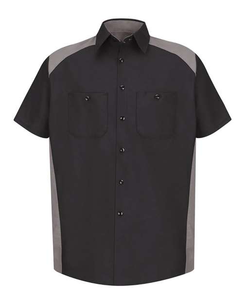 Red Kap SP28T Men's Tall Short Sleeve Motorsports Shirt - Black/ Silver - front