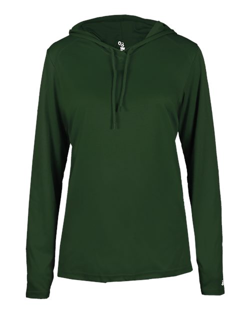 Badger 4165 Women's B-Core Hooded Long Sleeve T-Shirt - Forest - front
