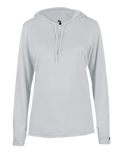 Badger 4165 Women's B-Core Hooded Long Sleeve T-Shirt - Silver - front