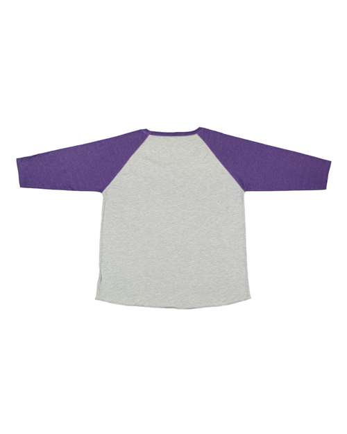 LAT 3830 Women's Curvy Collection Baseball Three-Quarter Sleeve Tee - Vintage Heather/ Vintage Purple - back
