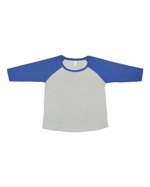 LAT 3830 Women's Curvy Collection Baseball Three-Quarter Sleeve Tee - Vintage Heather/ Vintage Royal - front