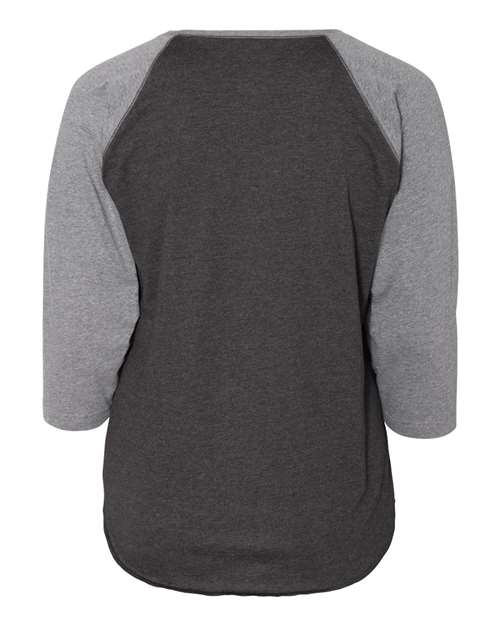 LAT 3830 Women's Curvy Collection Baseball Three-Quarter Sleeve Tee - Vintage Smoke/ Granite Heather - back