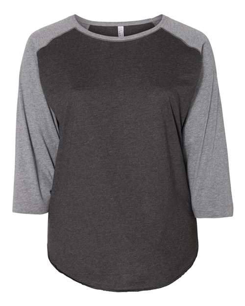 LAT 3830 Women's Curvy Collection Baseball Three-Quarter Sleeve Tee - Vintage Smoke/ Granite Heather - front