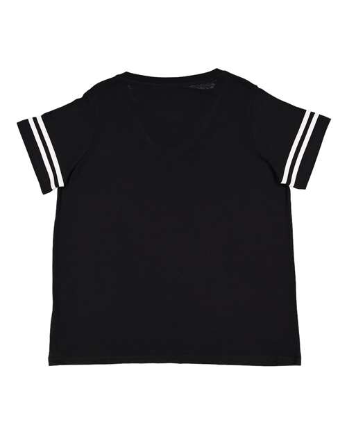 LAT 3837 Women's Curvy Collection Vintage Football Tee - Black Solid/ White - back
