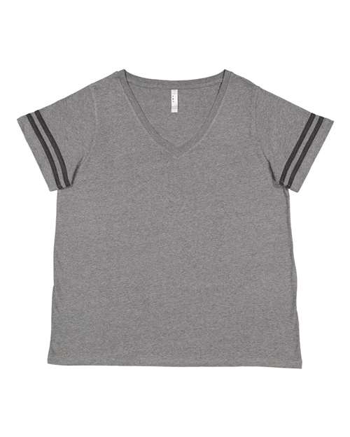 LAT 3837 Women's Curvy Collection Vintage Football Tee - Granite Heather/ Vintage Smoke - front