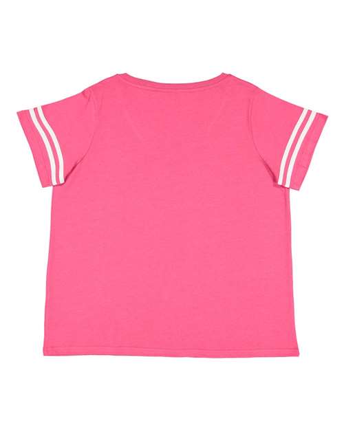 LAT 3837 Women's Curvy Collection Vintage Football Tee - Vintage Hot Pink/ White - back