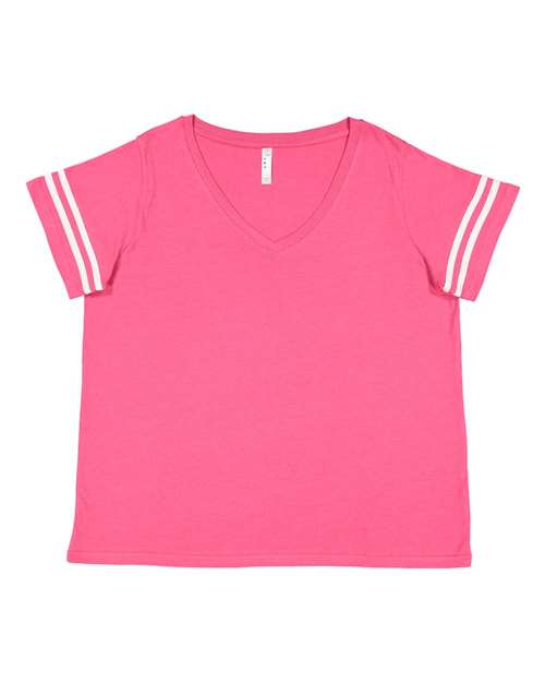 LAT 3837 Women's Curvy Collection Vintage Football Tee - Vintage Hot Pink/ White - front