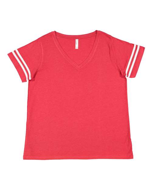 LAT 3837 Women's Curvy Collection Vintage Football Tee - Vintage Red/ White - front