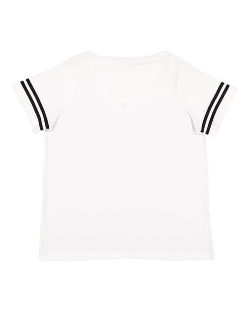 LAT 3837 Women's Curvy Collection Vintage Football Tee - White Solid/ Black - back