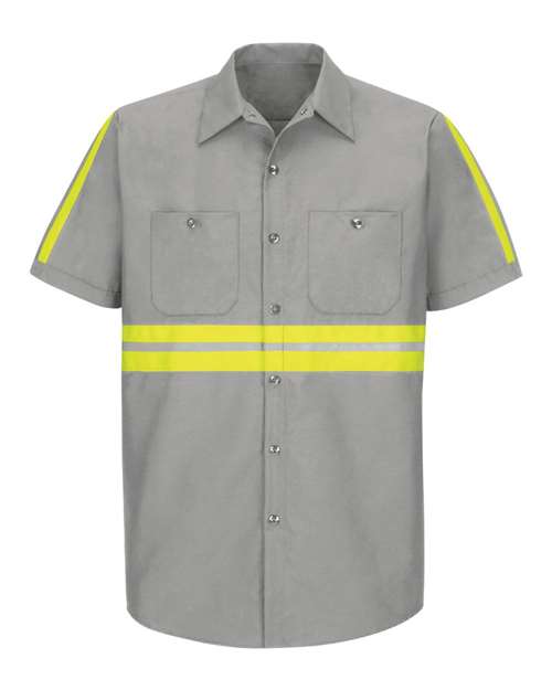 Red Kap SP24ET Men's Tall Enhanced Visibility Industrial Work Shirt - Light Grey/ Yellow Trim - front