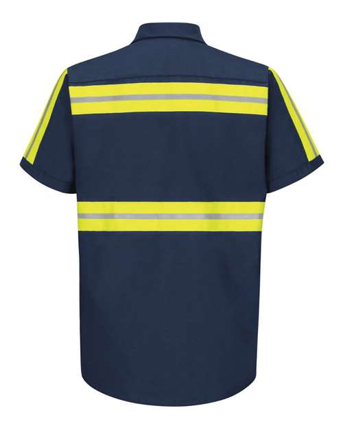 Red Kap SP24ET Men's Tall Enhanced Visibility Industrial Work Shirt - Navy/ Yellow Trim - back