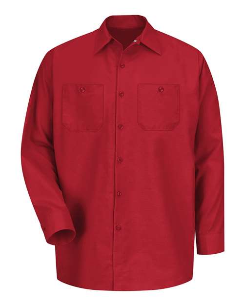 Red Kap SP14T Men's Tall Industrial Long Sleeve Work Shirt - Red - front
