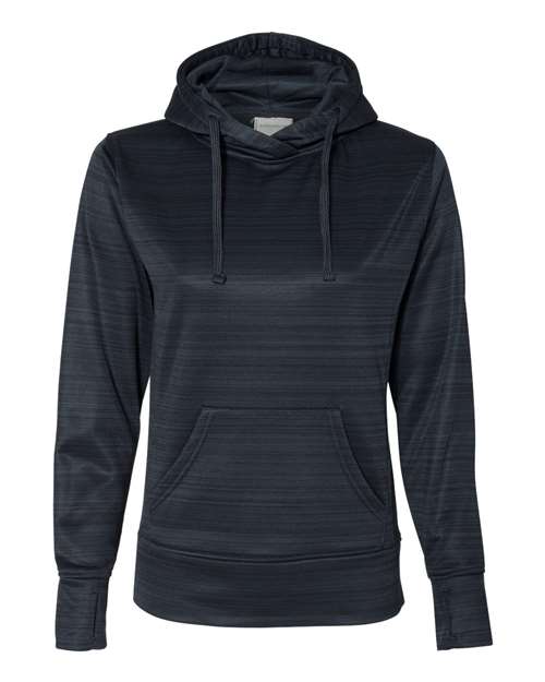 J. America 8662 Women's Odyssey Striped Performance Fleece Lapover Hooded Sweatshirt - Navy - front