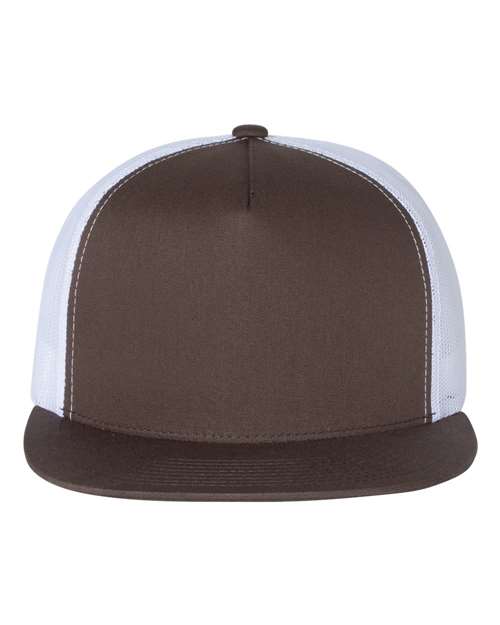 YP Classics 6006 Classic Five-Panel Trucker Cap - Brown/ White - front