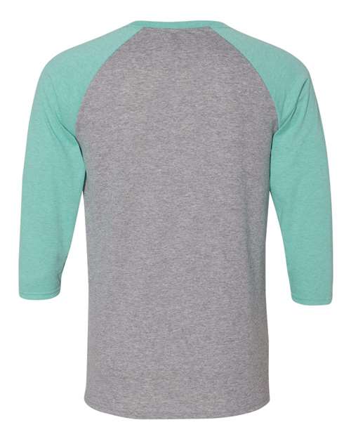 JERZEES 601RR Unisex Triblend Three-Quarter Raglan Baseball T-Shirt - Oxford/ Mint Heather - back