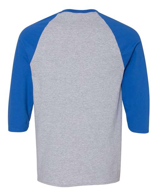Gildan 5700 Unisex Heavy Cotton™ Raglan Three-Quarter Sleeve T-Shirt - Sport Grey/ Royal - back