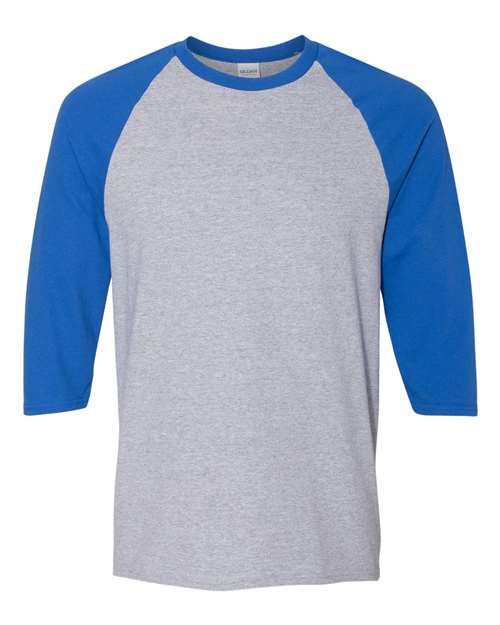 Gildan 5700 Unisex Heavy Cotton™ Raglan Three-Quarter Sleeve T-Shirt - Sport Grey/ Royal - front