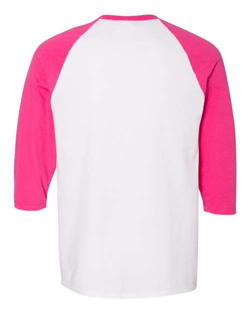 Gildan 5700 Unisex Heavy Cotton™ Raglan Three-Quarter Sleeve T-Shirt - White/ Heliconia - back